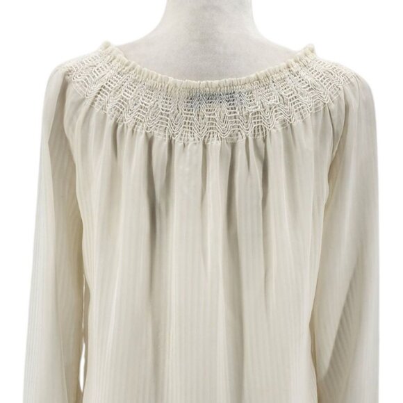 Vintage Chessa Davis Womens Small Top Blouse Striped Ivory Long Sleeve Button - Picture 6 of 13